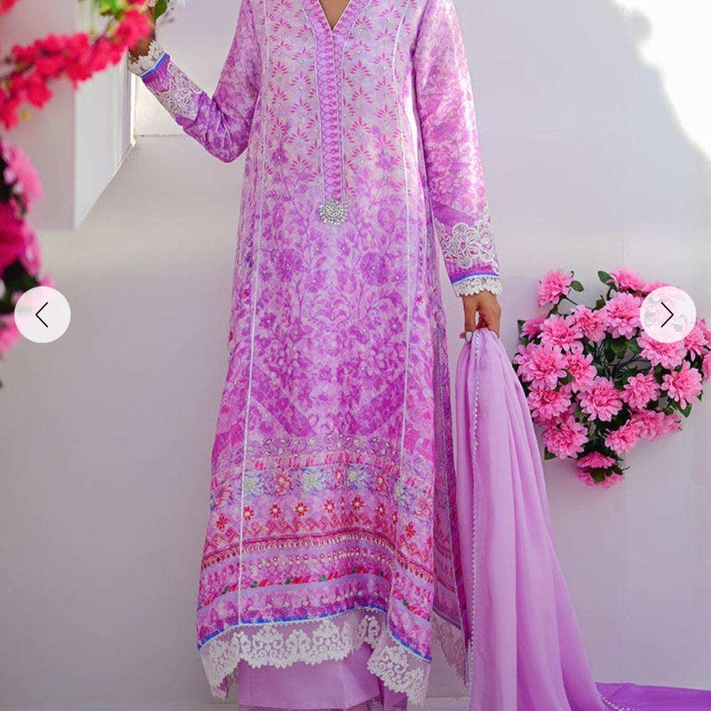 Ansab Jahangir | Pakistani designer | Elegant Pink Floral Women's Dress